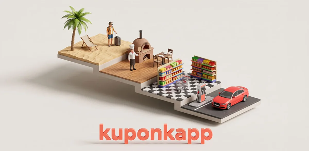 Seyahat, restoran, market ve akaryakıt sektörlerini temsil eden kuponkapp görseli