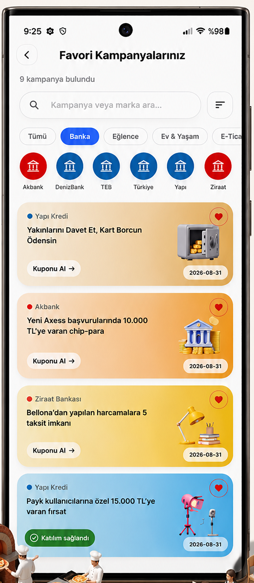 kuponkapp favori kampanyalar ekranı